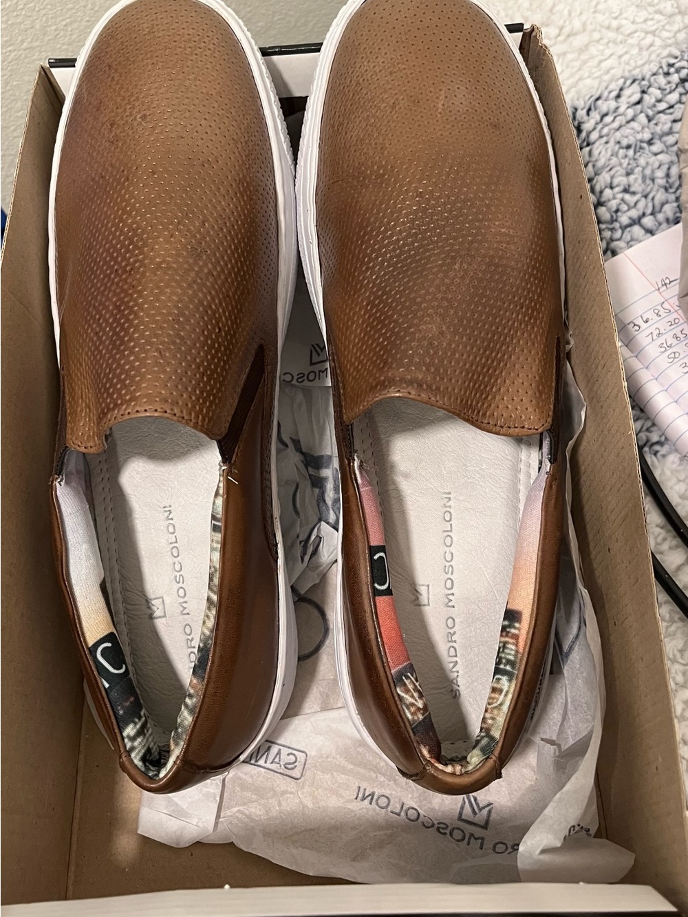 Sandro Moscoloni Men's Slip-On Loafers in Brown Leather with White Sole